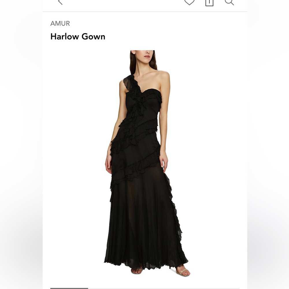 Amur Elegant Black Ruffled Evening Gown